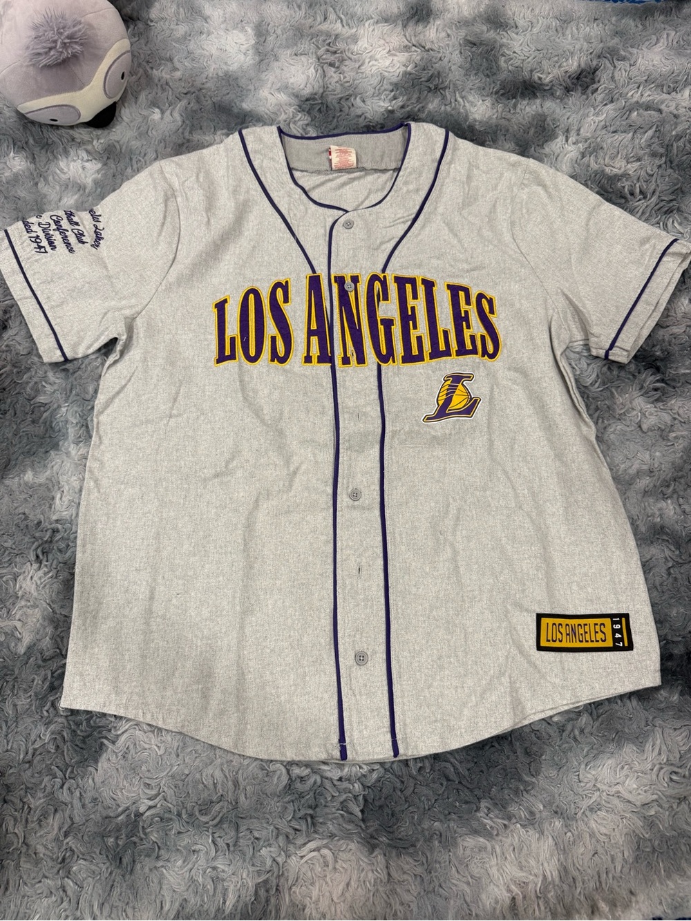 NBA Los Angeles Grey Jersey with Purple & Gold Lettering